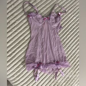 Agent Provocateur Lilac Lavender 32B Lace Trimmed Basque Chemise Lingerie BNWT